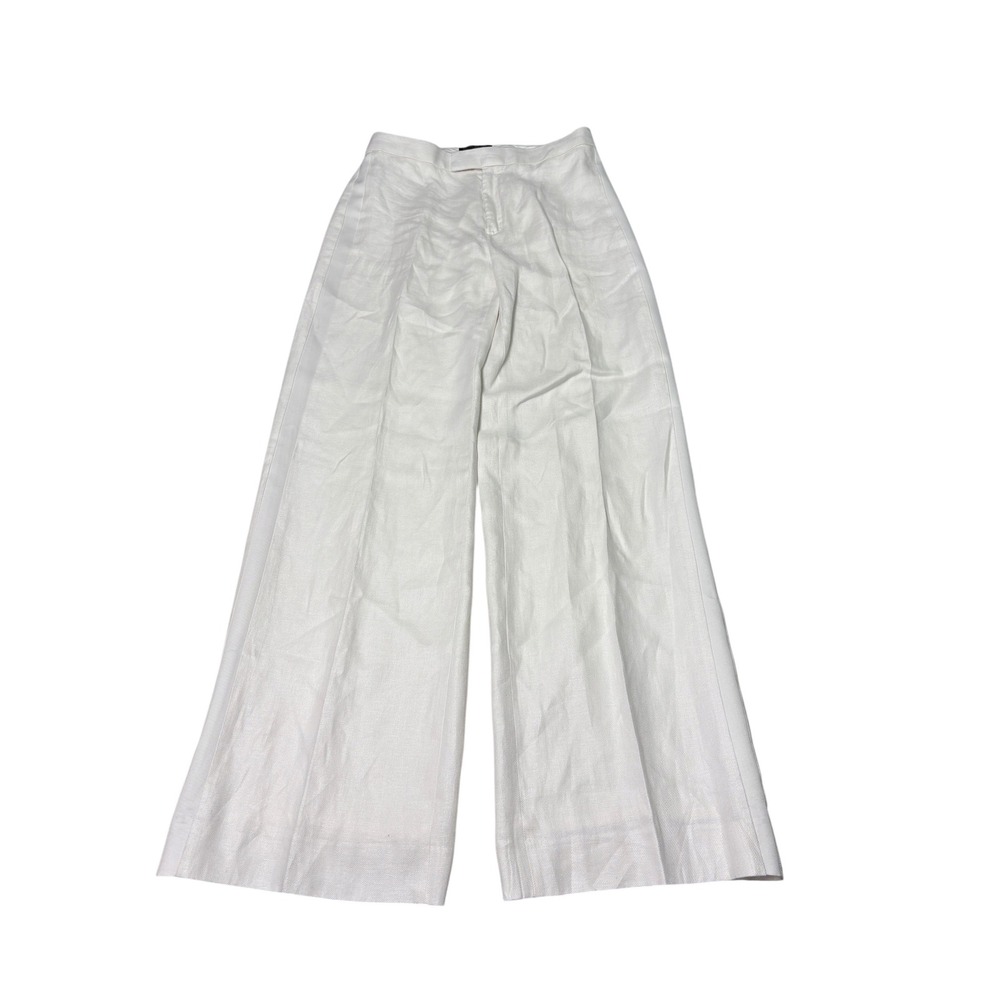 Banana Republic White Linen Wide Leg Trouser Pants Women 8L 32X34 Pleated Tuxedo